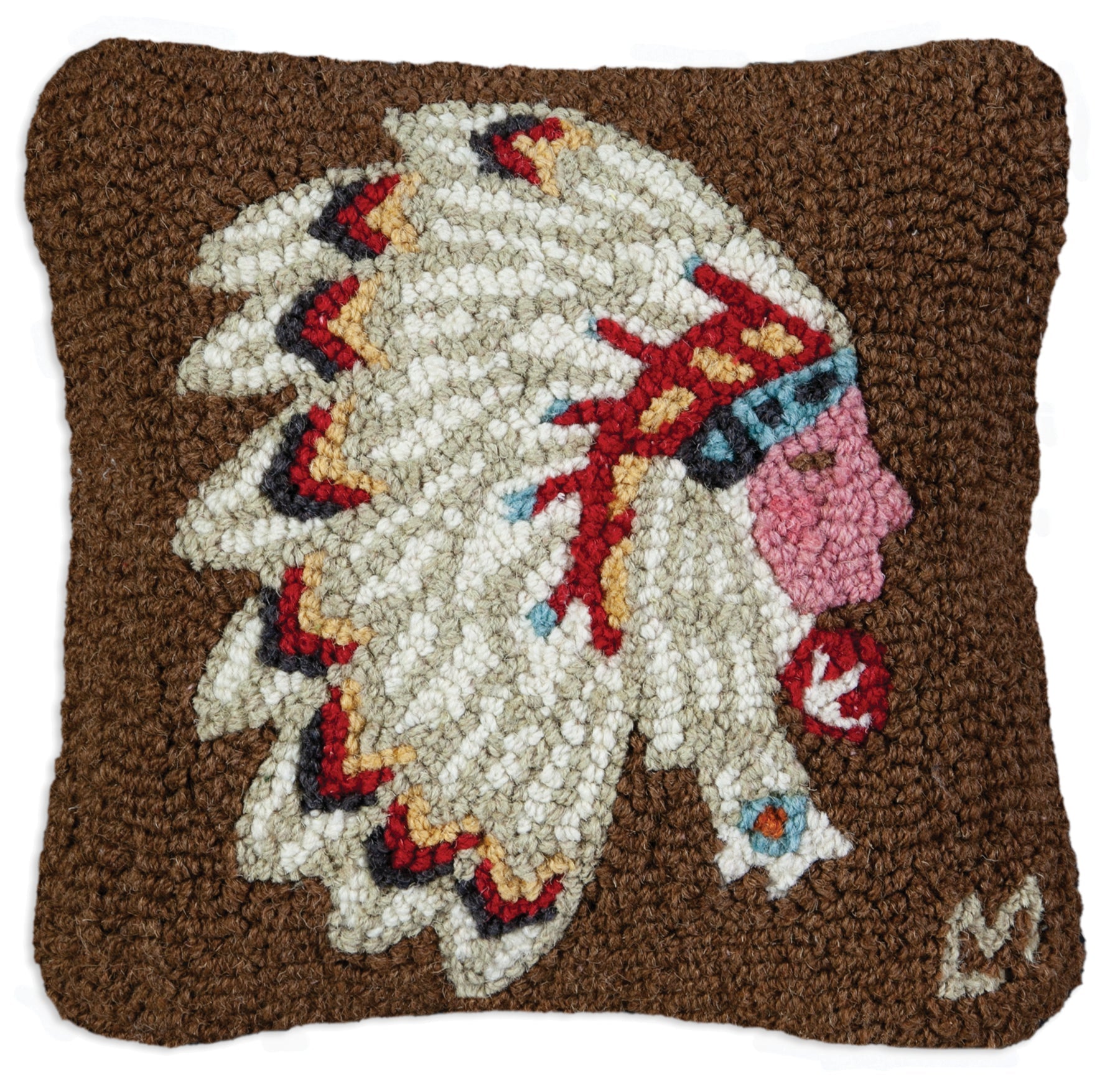 Hooked Wool Pillow - Chieftain - 14" x 14"