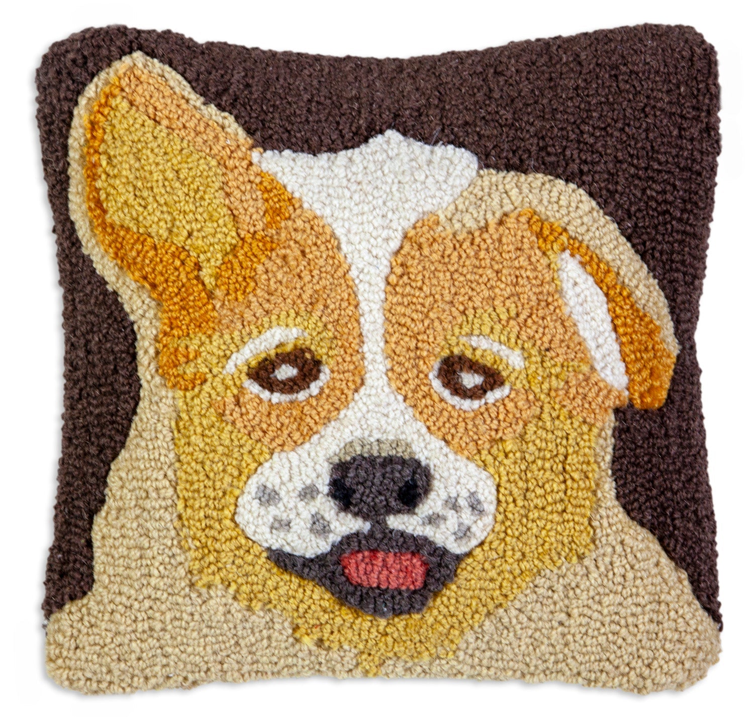 Hooked Wool Pillow - Corgi - 14" x 14"