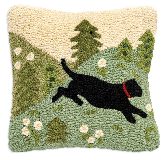 Daisy Dog - 14" X 14" Hooked Wool Pillow