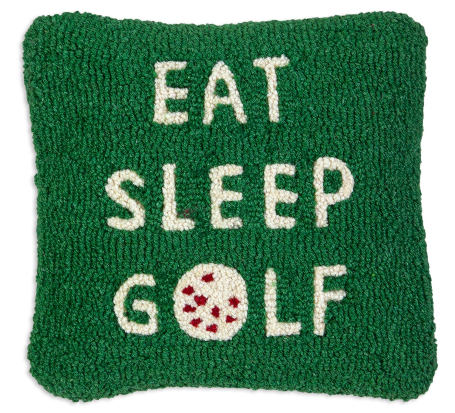 Hooked Wool Pillow - Eat Sleep Golf - 14" x 14"