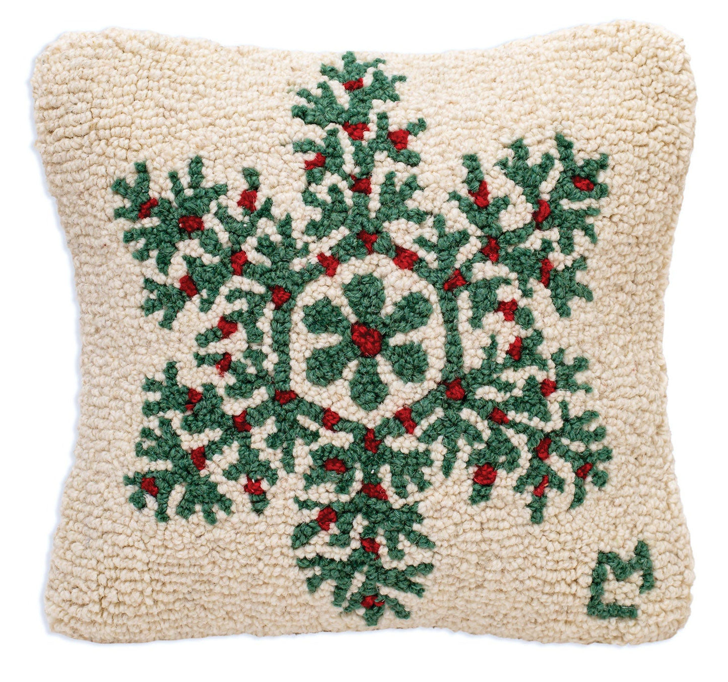 Festive Flake - 14" X 14" Hooked Wool Pillow