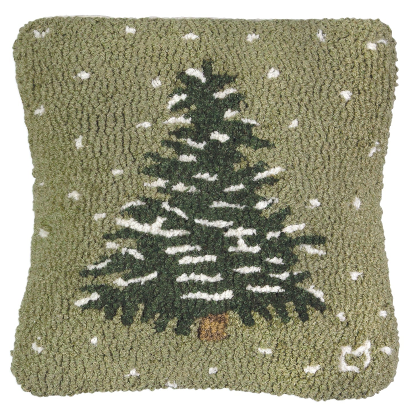 Hooked Wool Pillow - Flurries Frosted Tree - 14" x 14"