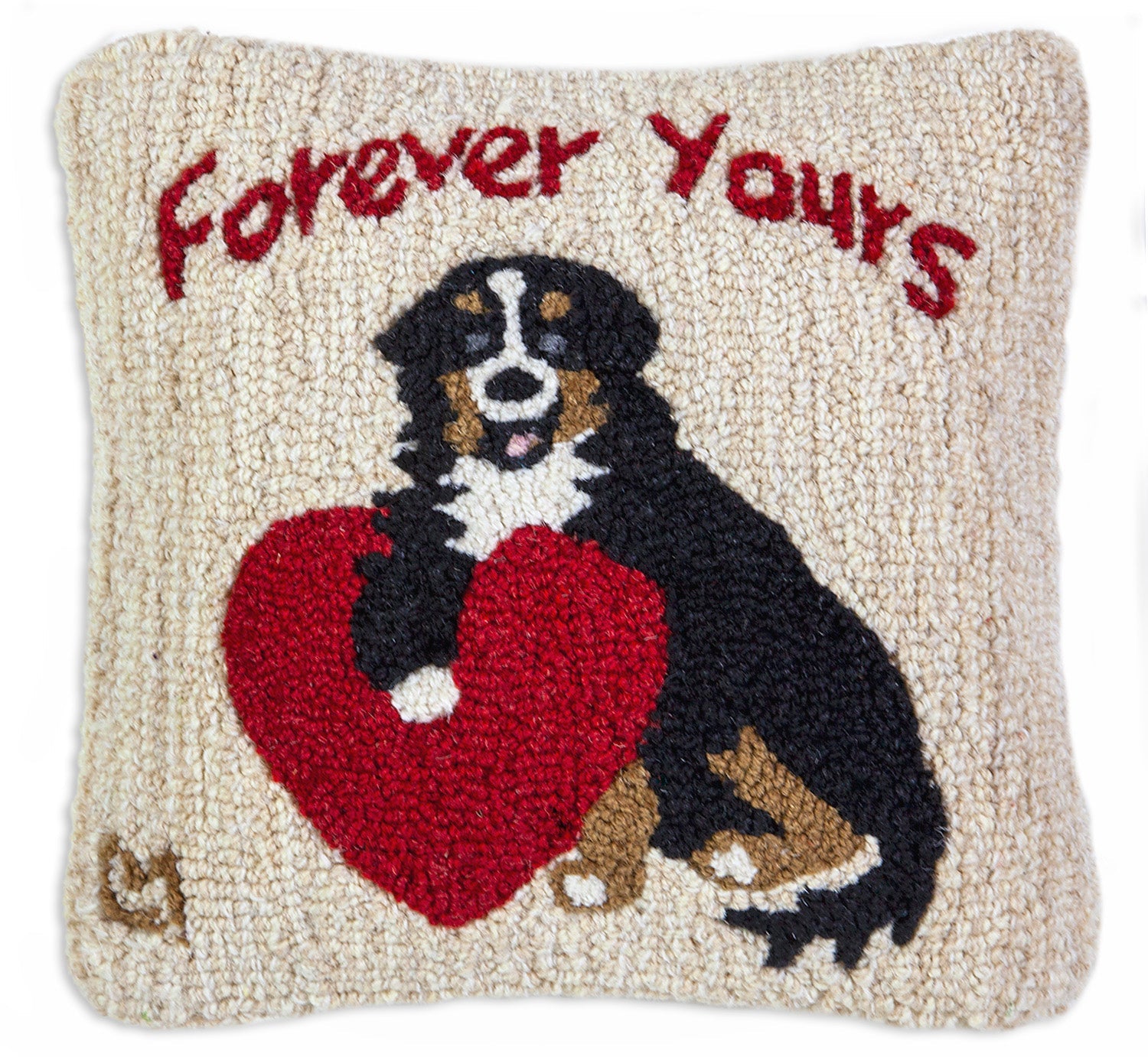 Hooked Wool Pillow - Forever Yours - 14" x 14"