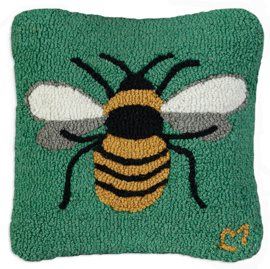 Hooked Wool Pillow - Honey Bee - 14" x 14"