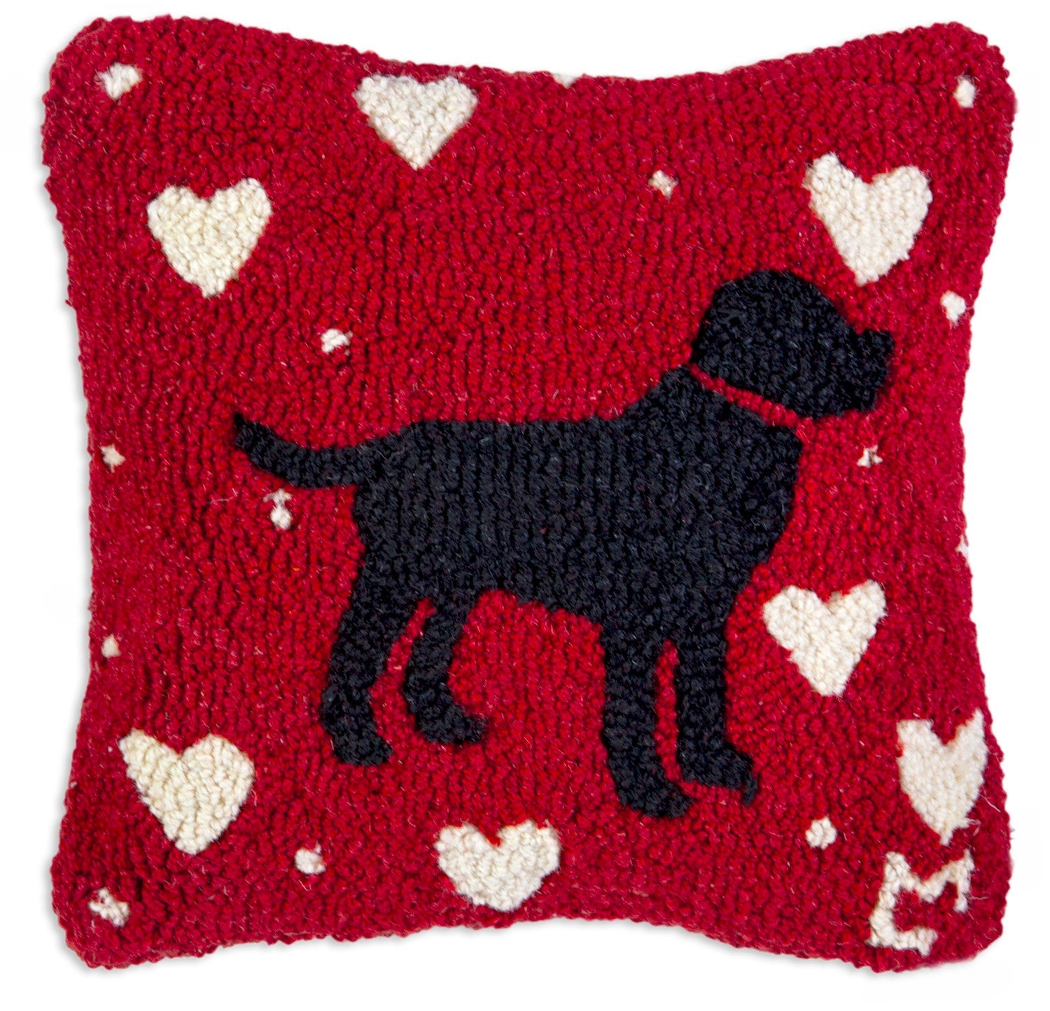 Hooked Wool Pillow - Lab Love Black - 14" x 14"