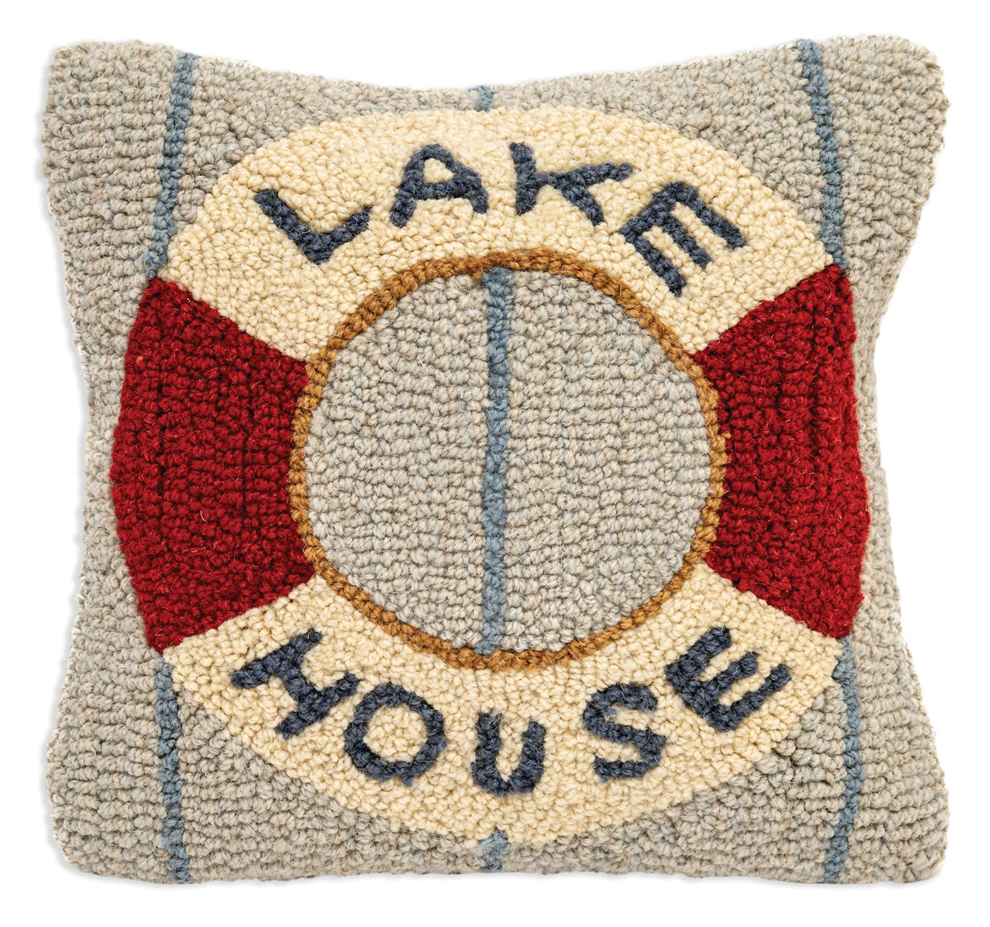 Lake House - 14" X 14" Hooked Wool Pillow