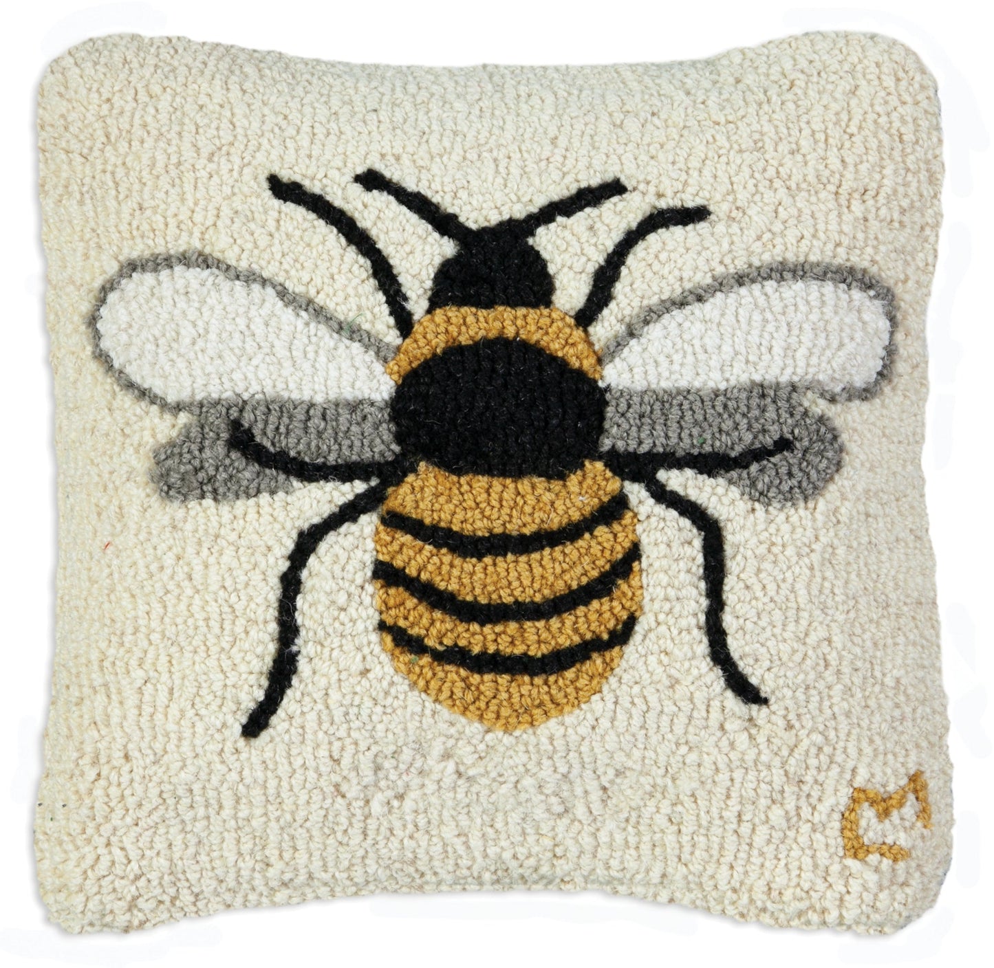 Hooked Wool Pillow - Lone Bee - 14" x 14"