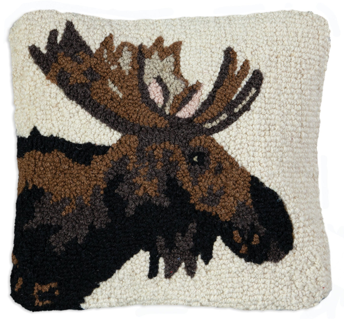 Hooked Wool Pillow - Major Moose - 14" x 14"