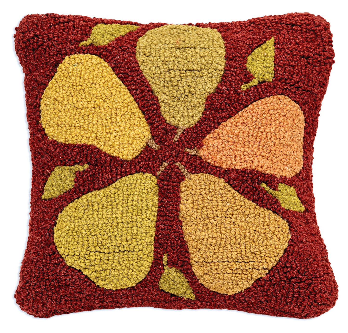 Pears Burgundy - 14" X 14" Hooked Wool Pillow