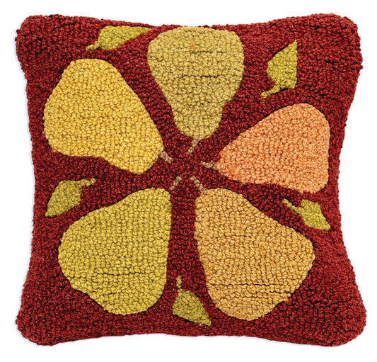 Pears Burgundy - 14" X 14" Hooked Wool Pillow