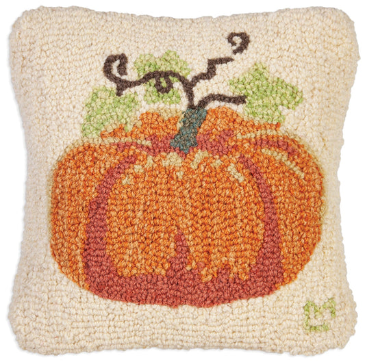 Hooked Wool Pillow - Perfect Pumpkin - 14" x 14"