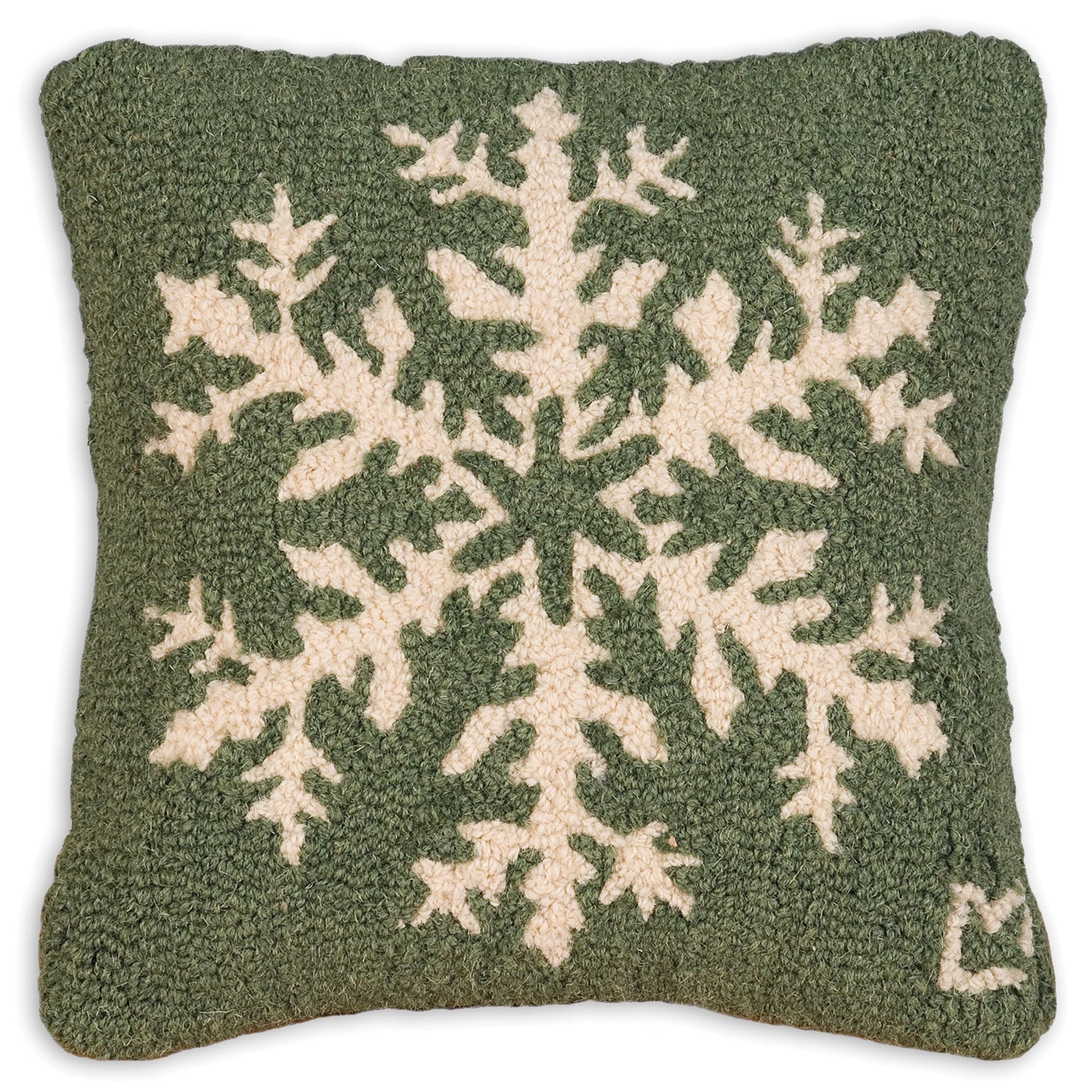 Hooked Wool Pillow - Pine Snowflake - 14" x 14"