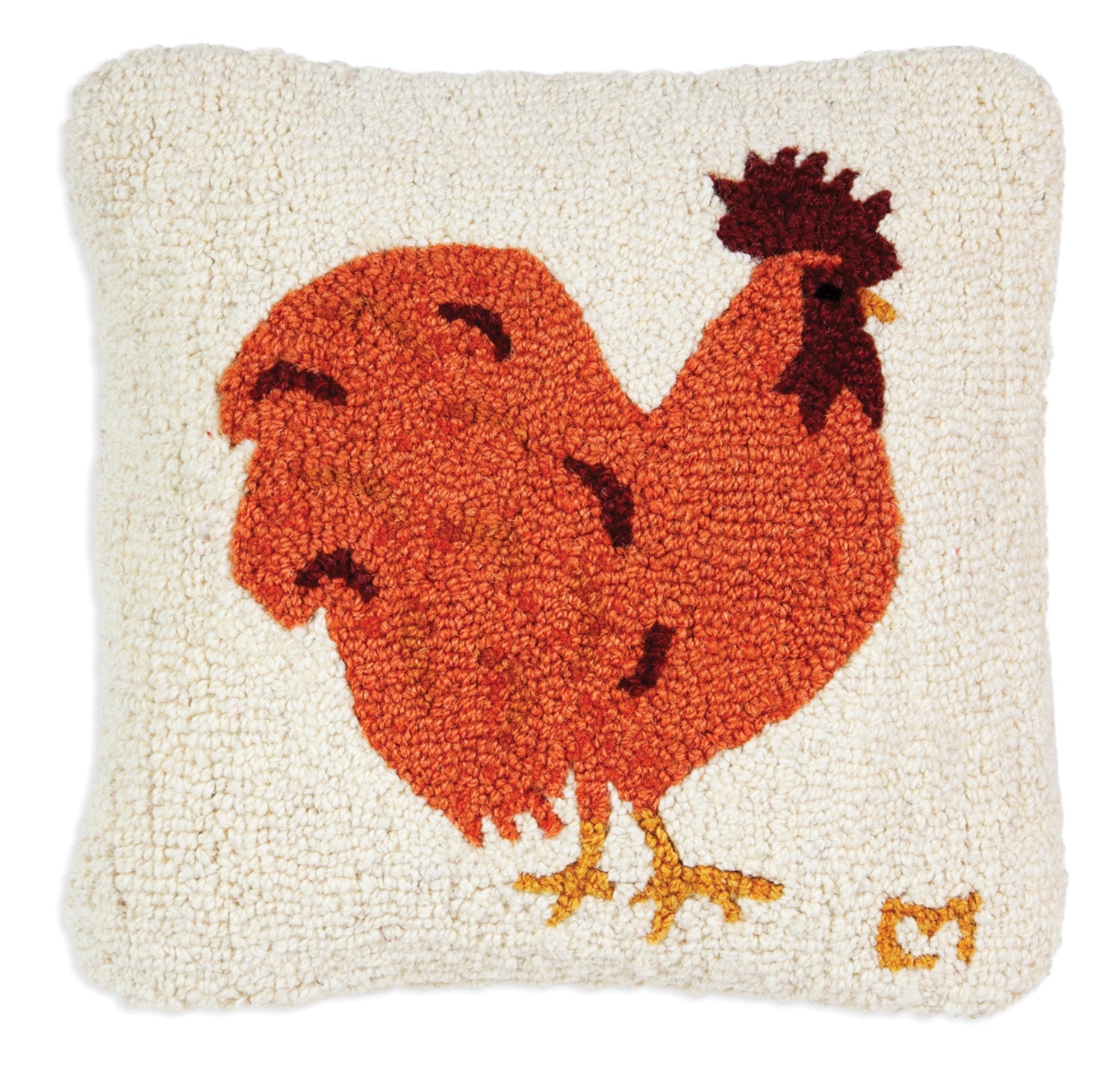 Hooked Wool Pillow - Proud Hen - 14" x 14"