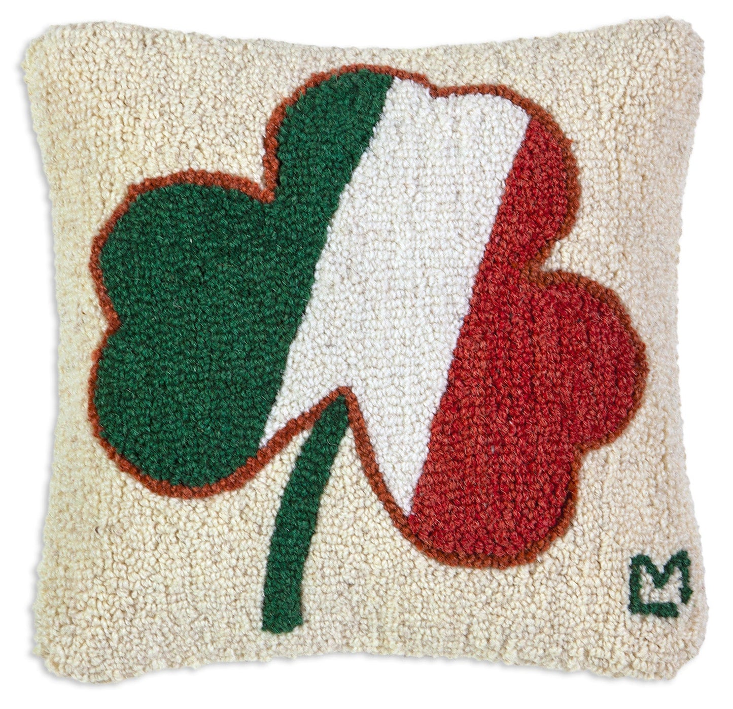 Hooked Wool Pillow - Shamrock Flag - 14" x 14"