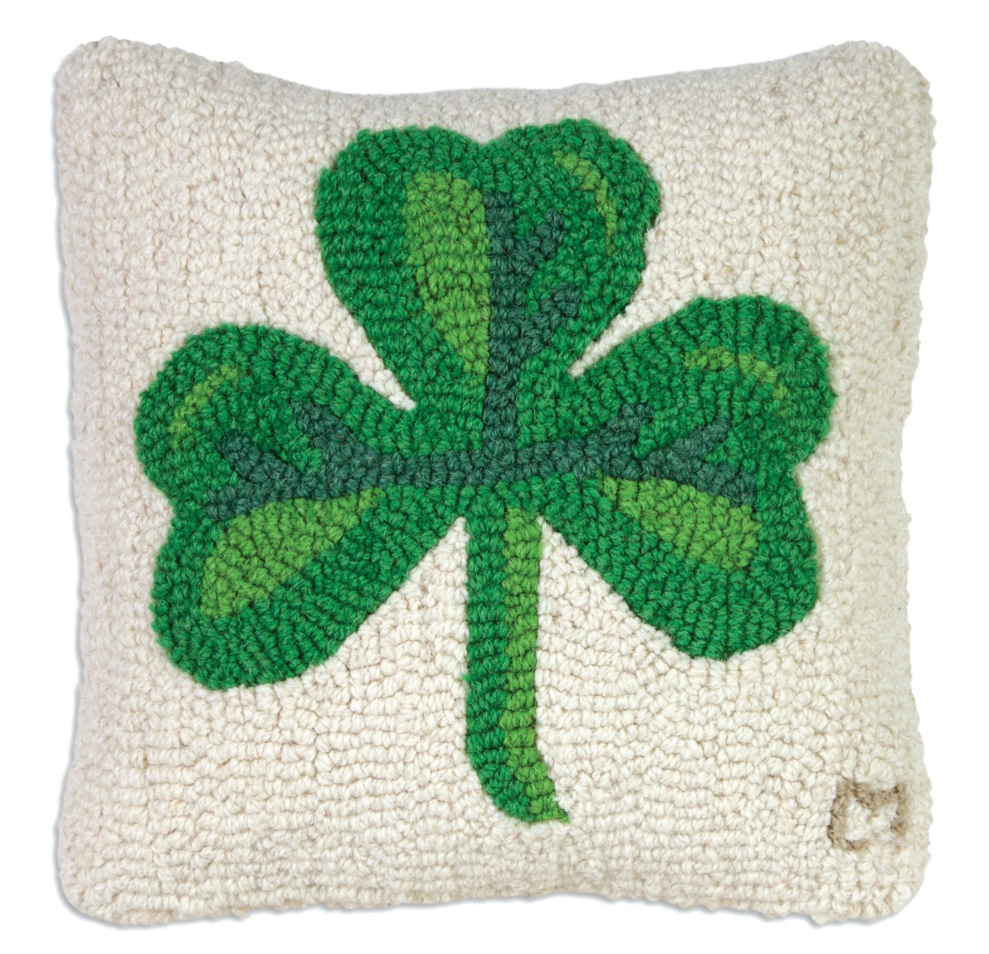 Hooked Wool Pillow - Shamrock - 14" x 14"