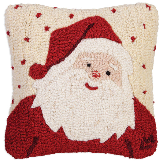 Hooked Wool Pillow - Sweet Santa - 14" x 14"