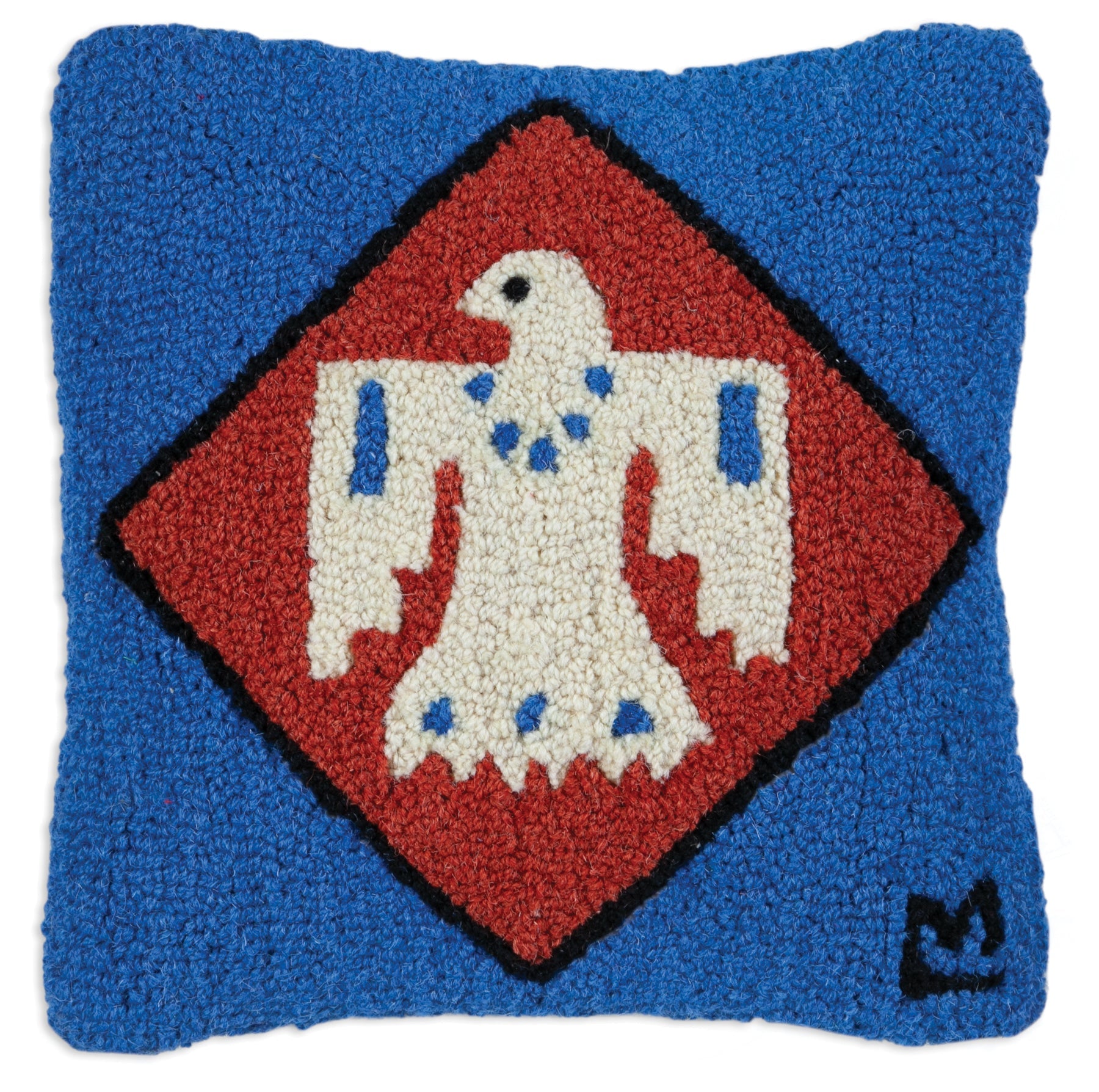 Hooked Wool Pillow - Thunderbird - 14" x 14"