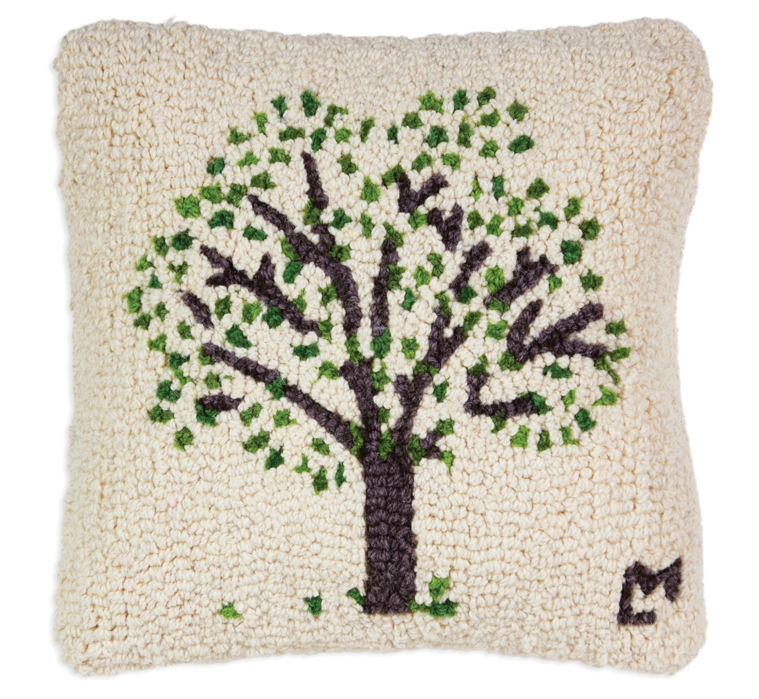 Hooked Wool Pillow - Tree Of Life Summer - 14" x 14"