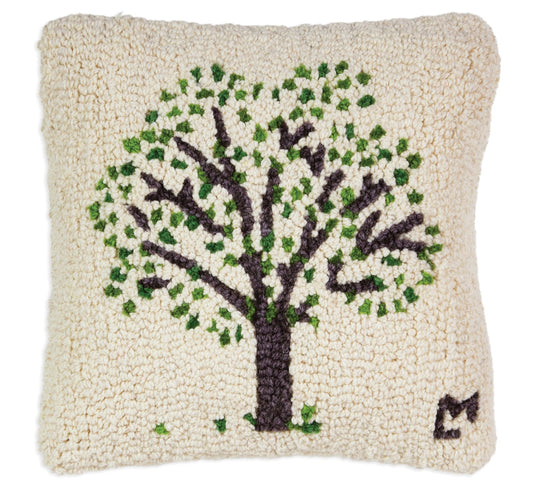 Hooked Wool Pillow - Tree Of Life Summer - 14" x 14"