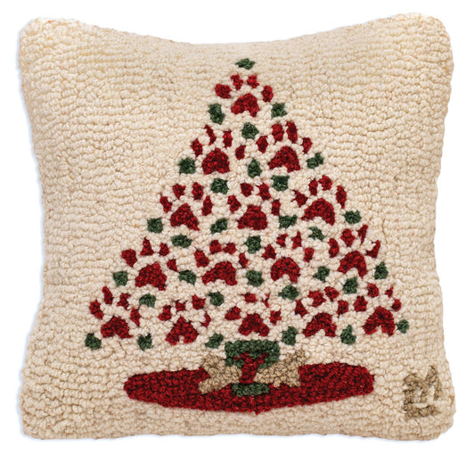 Christmas Paws - 14" X 14" Hooked Wool Pillow