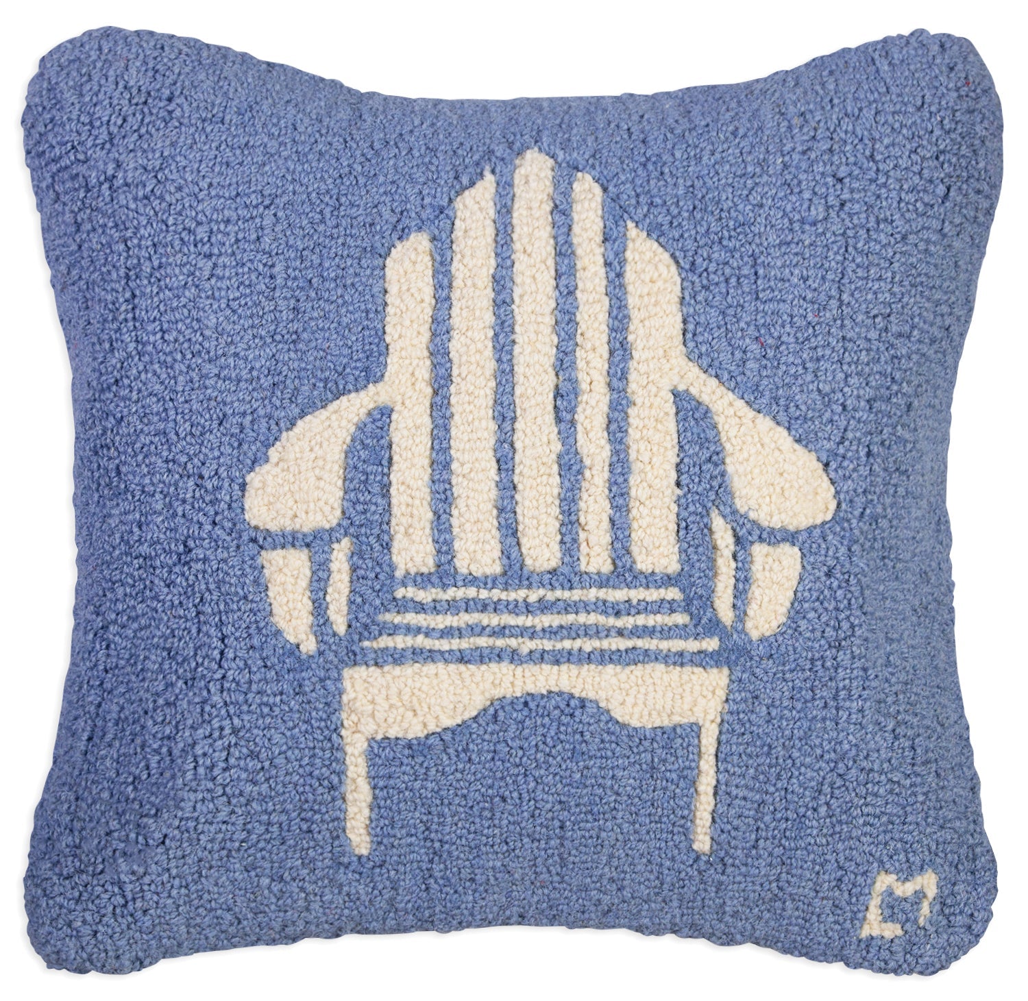 Hooked Wool Pillow - Adirondack Chair On Blue - 18" x 18"