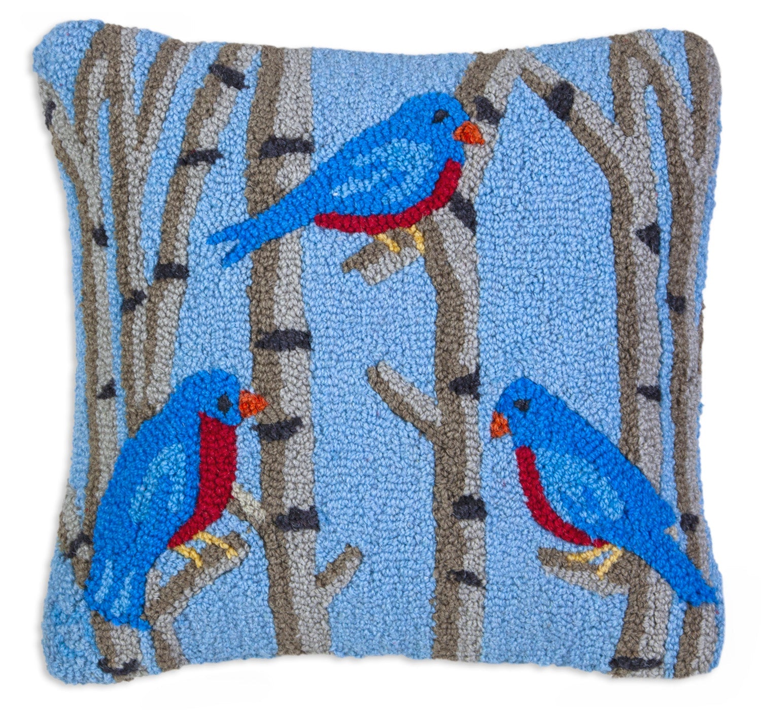 Hooked Wool Pillow - Birds Of A Feather - 18" x 18"