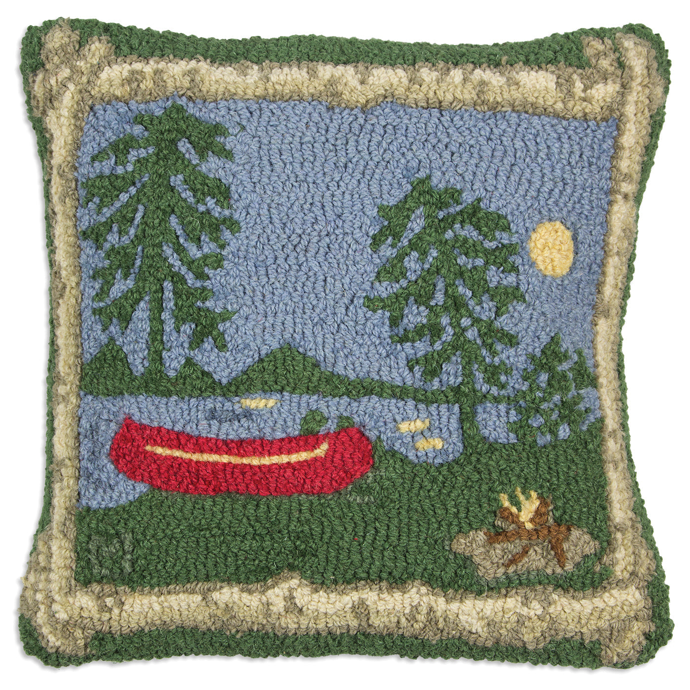 Hooked Wool Pillow - Campfire - 18" x 18"