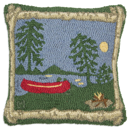 Hooked Wool Pillow - Campfire - 18" x 18"