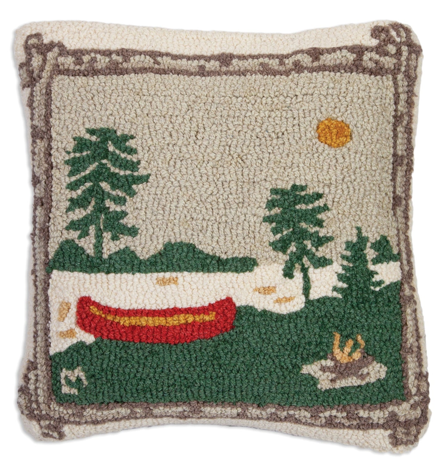 Hooked Wool Pillow - Canoe Camp - 18" x 18"