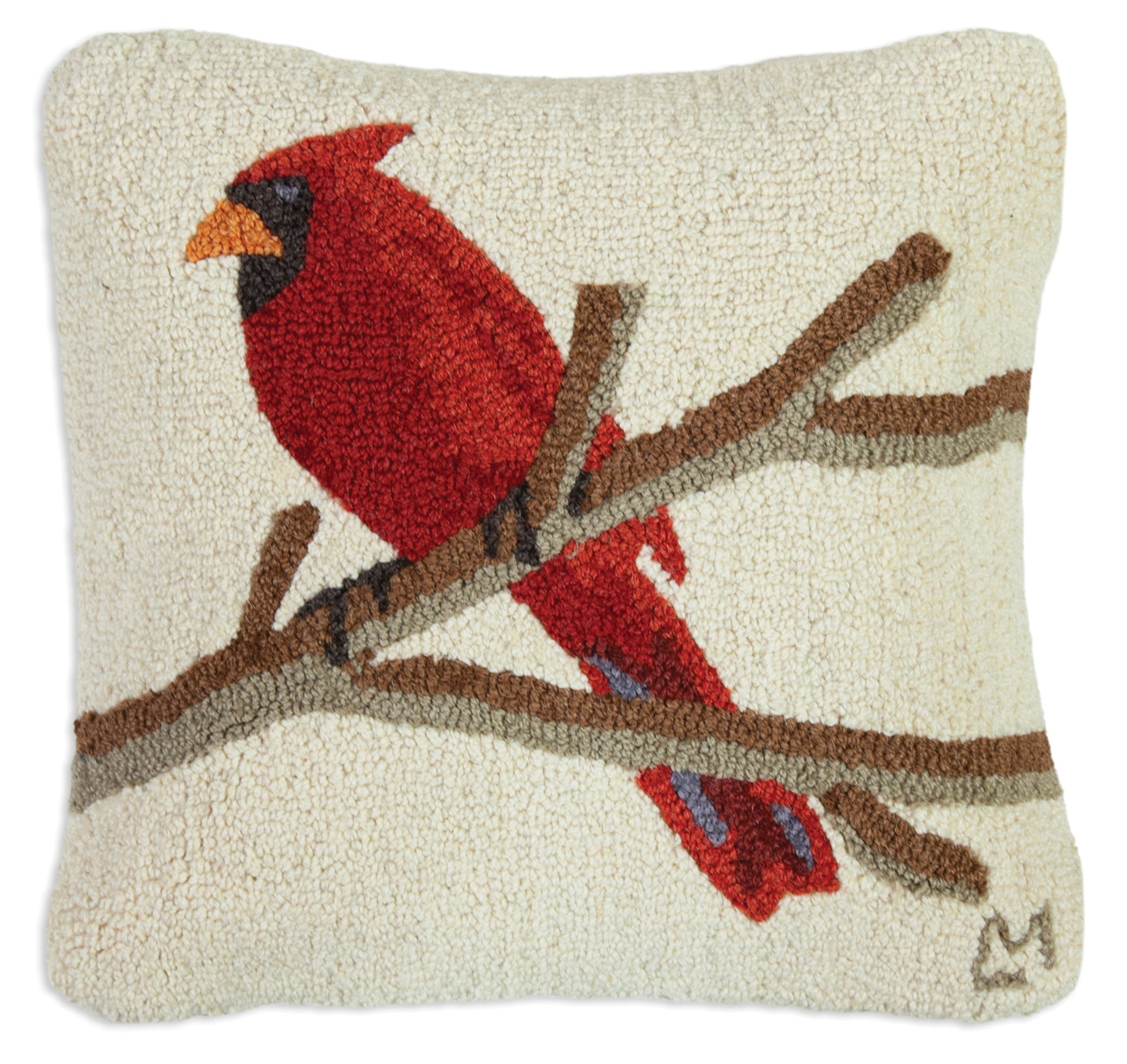 Hooked Wool Pillow - Cardinal - 18" x 18"