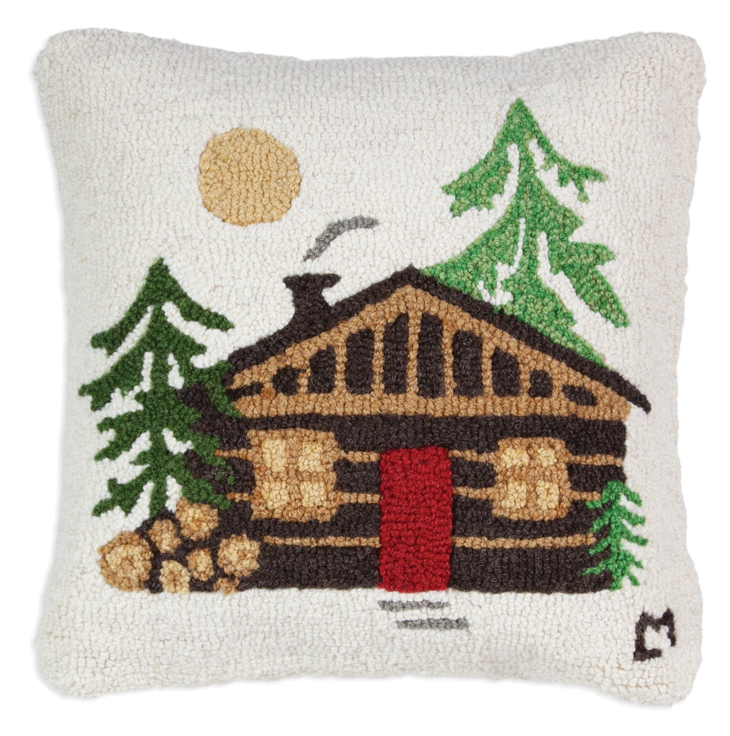 Hooked Wool Pillow - Cozy Cabin 18 x 18