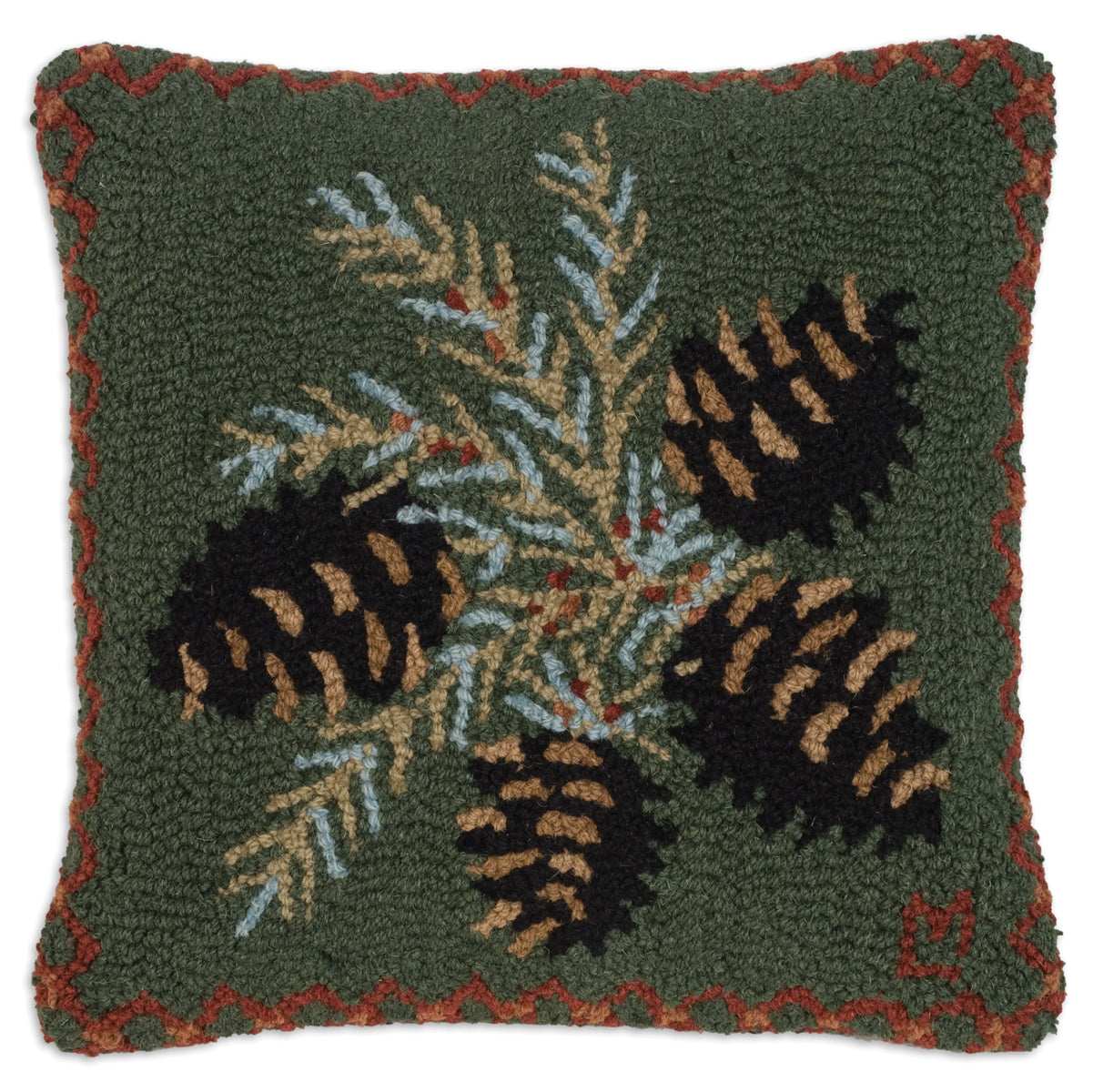 Hooked Wool Pillow - Diamond Pine - 18" x 18"