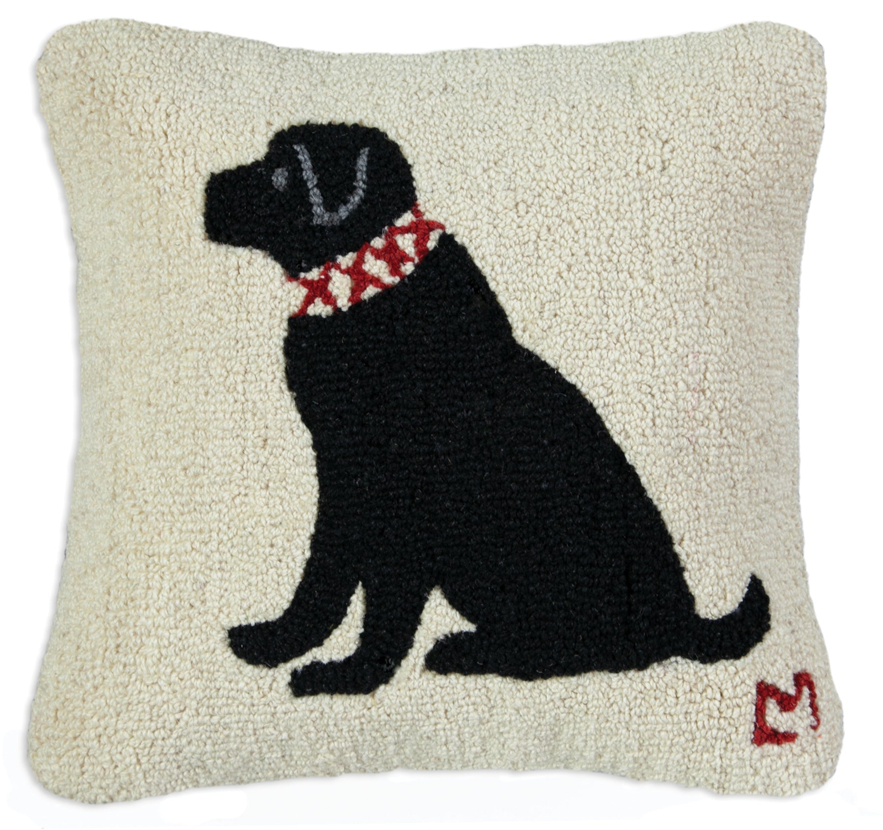 Hooked Wool Pillow - Duke Black Lab - 18" x 18"