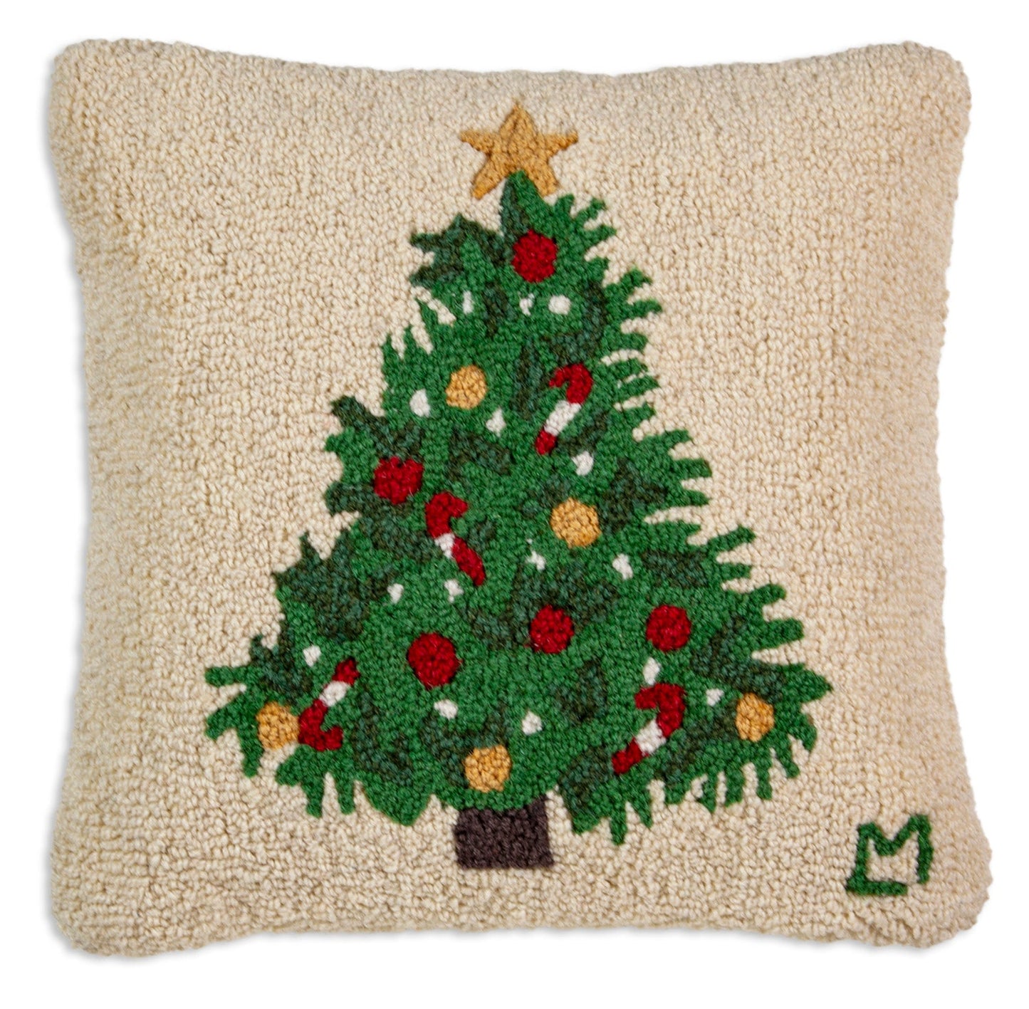 Hooked Wool Pillow - Elegant Tree - 18" x 18"