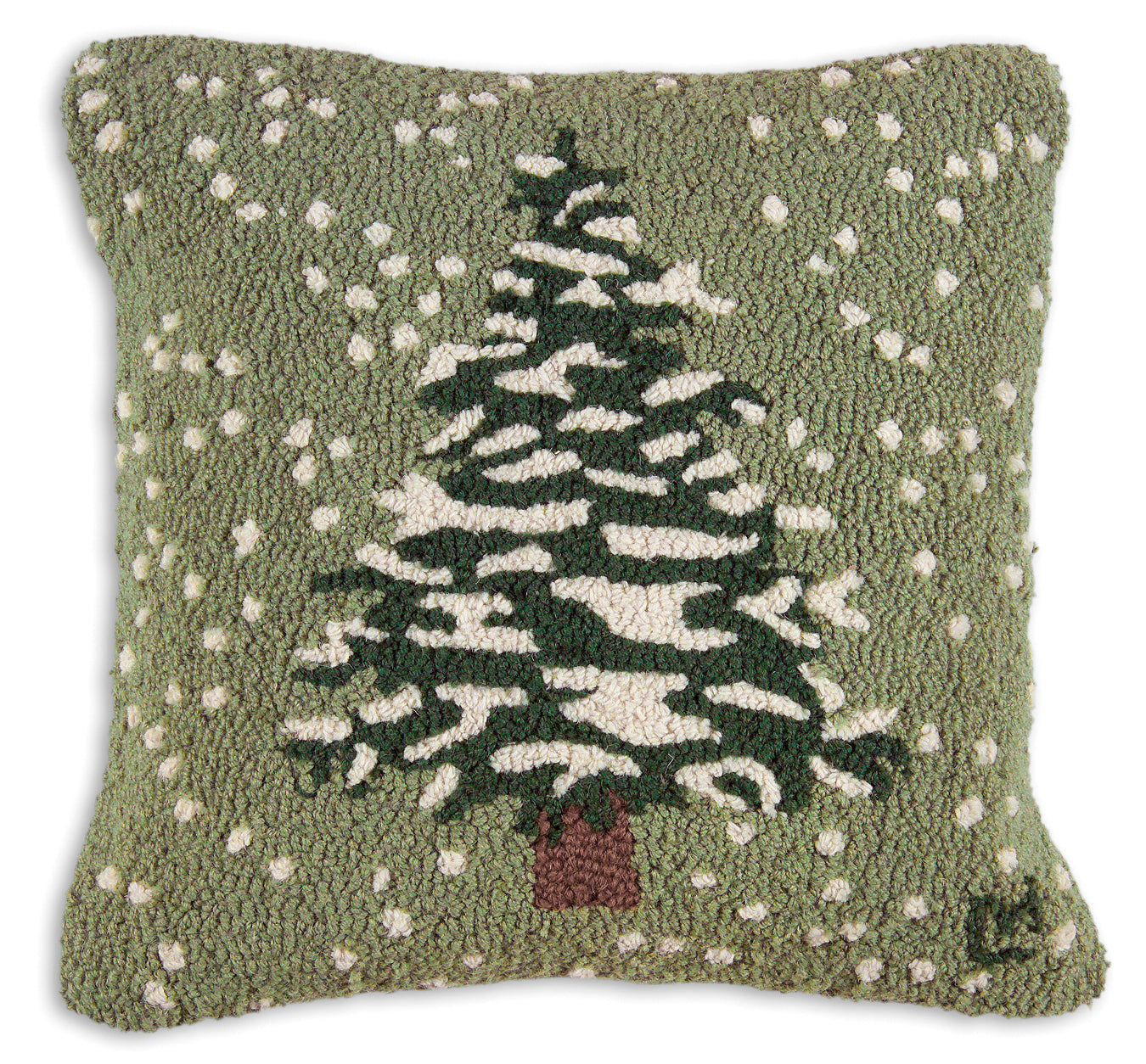 Hooked Wool Pillow - Snow Flurries Tree - 18" x 18"