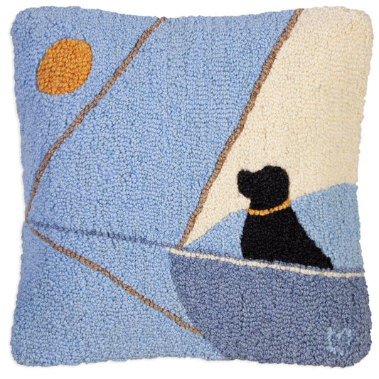 Hooked Wool Pillow - Follow The Sun Black Lab - 18" x 18"