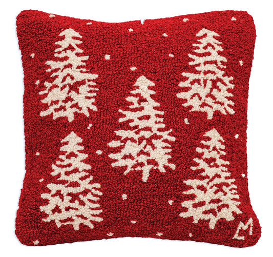 Frozen Firs - 18" X 18" Hooked Wool Pillow