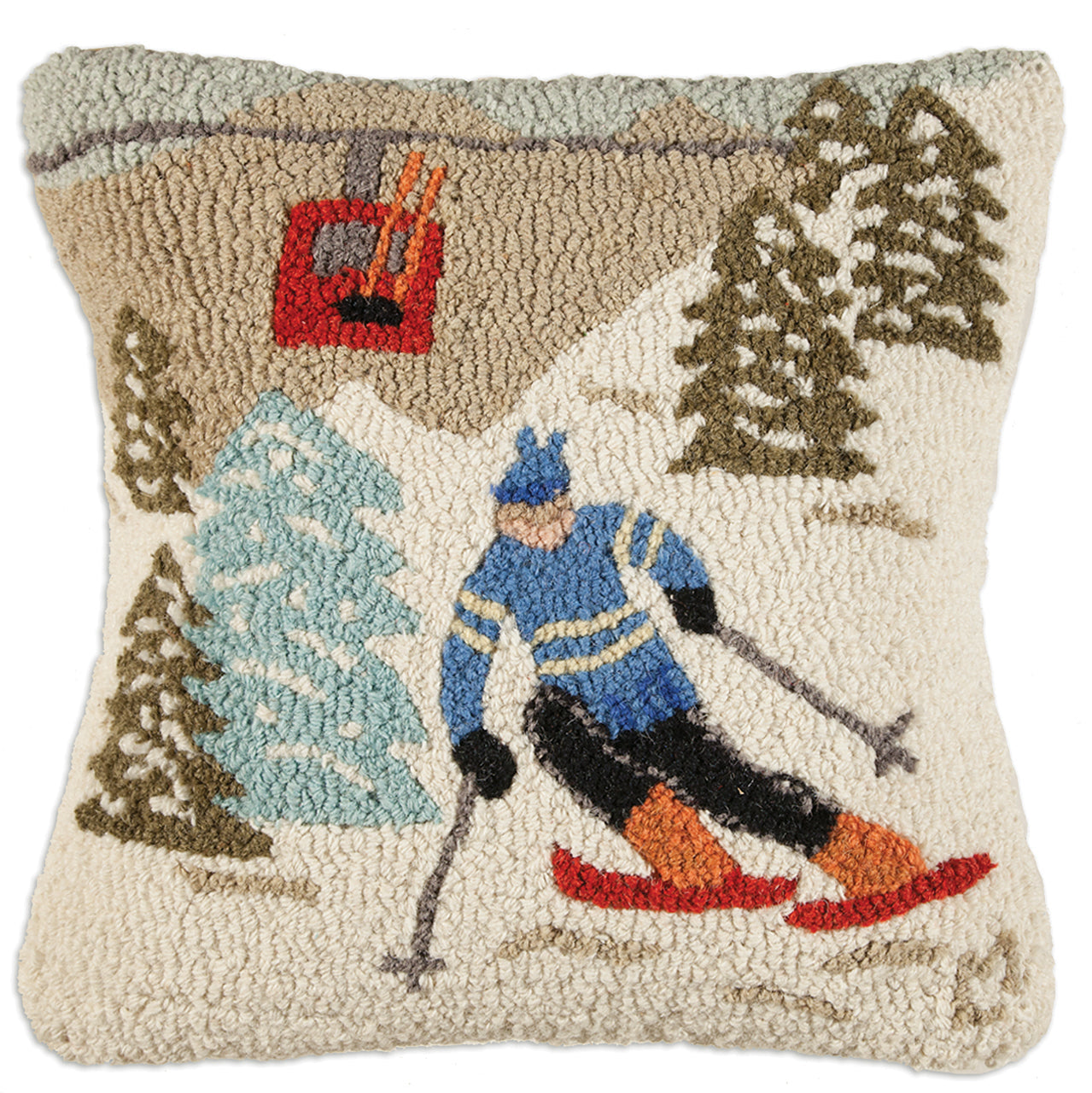 Hooked Wool Pillow - Gondola Run - 18" x 18"