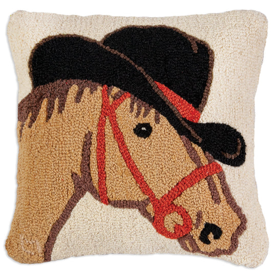 Hooked Wool Pillow - Howdy Horse - 18" x 18"