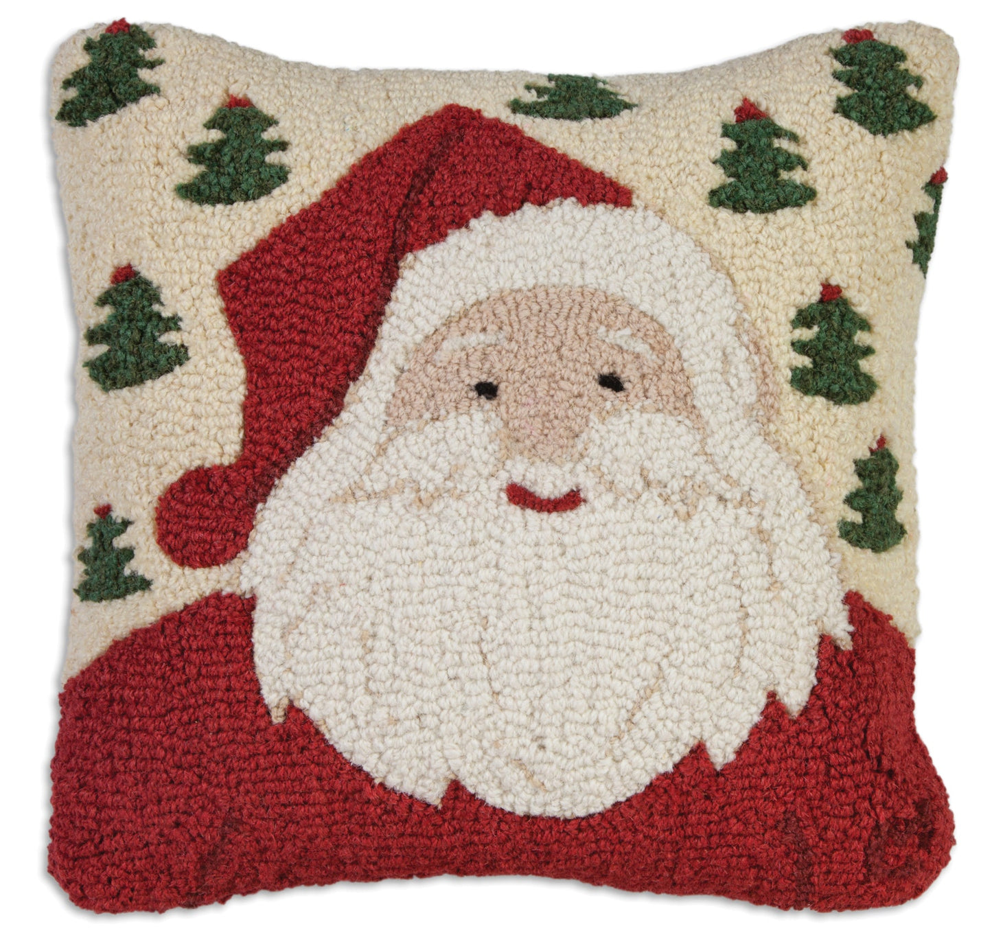 Hooked Wool Pillow - Jolly Ole Santa - 18" x 18"