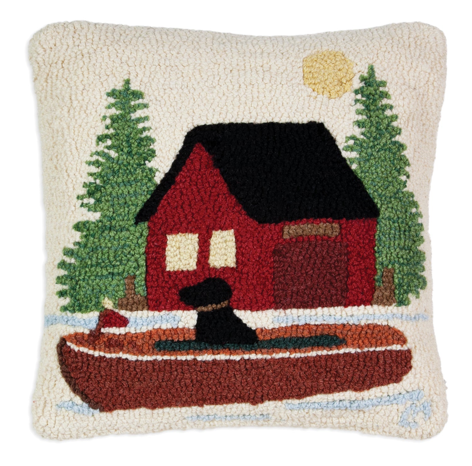 Hooked Wool Pillow - Lake House Lab - 18" x 18"