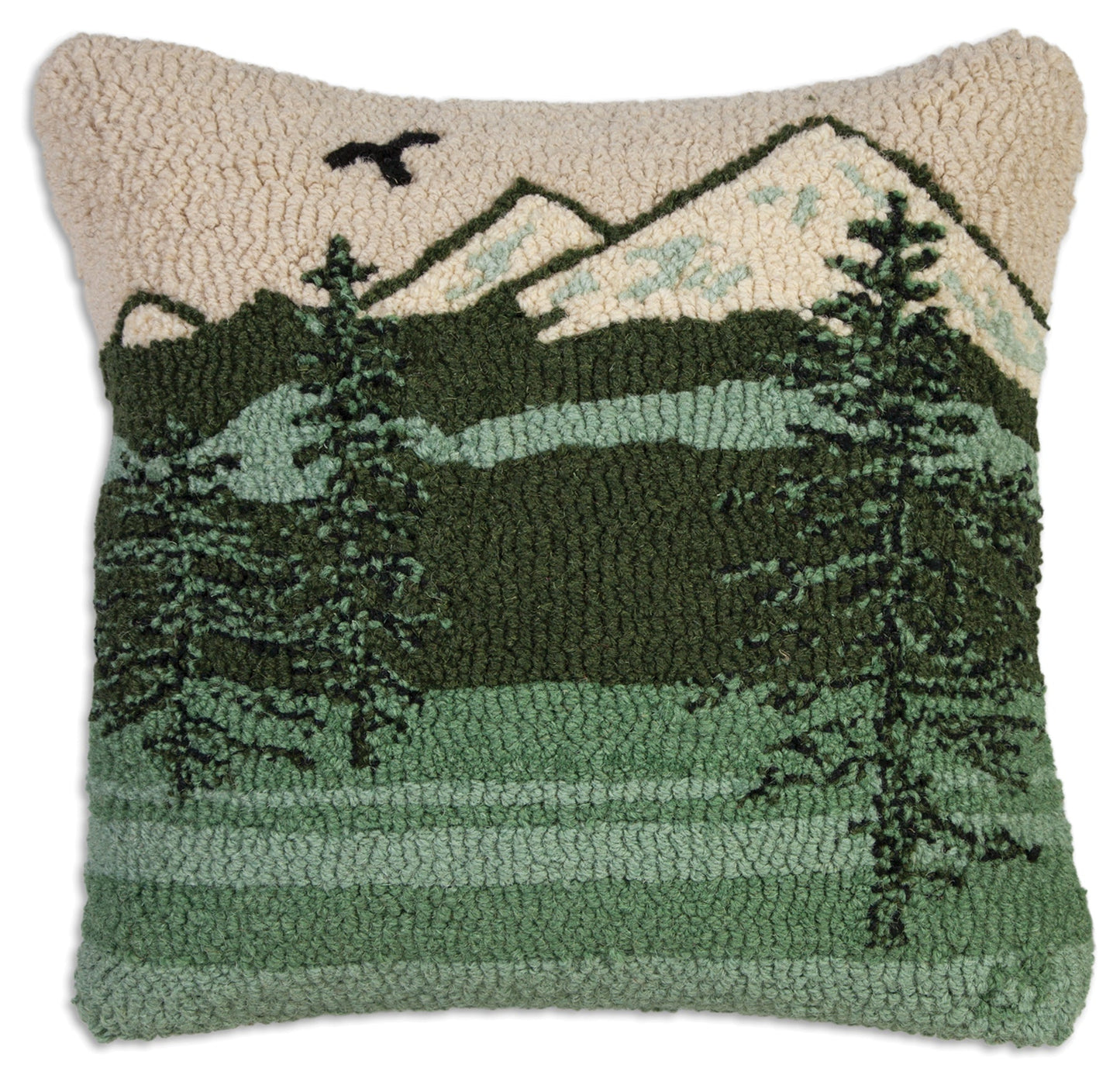 Hooked Wool Pillow - Magical Mountain - 18" x 18"