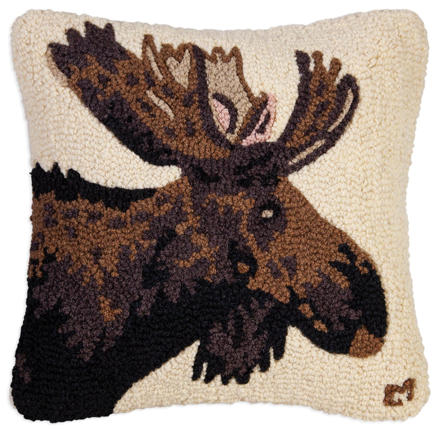 Hooked Wool Pillow - Major Moose - 18" x 18"