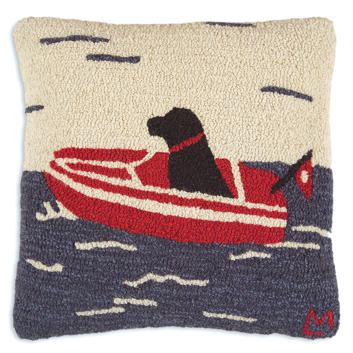 Hooked Wool Pillow - Seadog - 18" x 18"