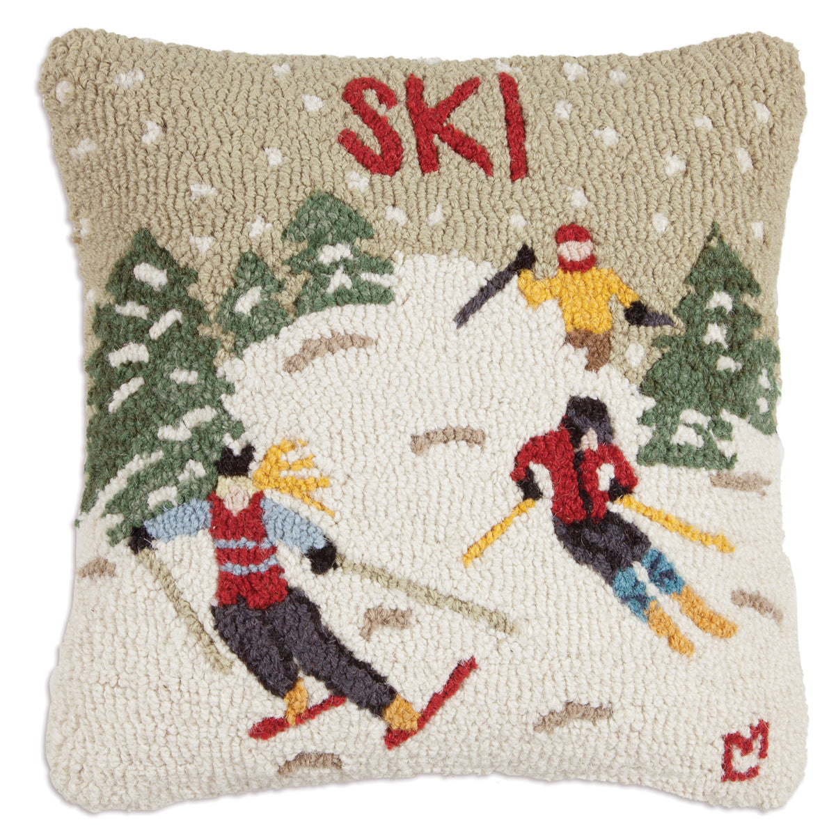 Hooked Wool Pillow - Ski Country - 18" x 18"