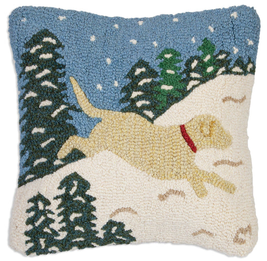 Hooked Wool Pillow - Snow Dog Yellow - 18" x 18"