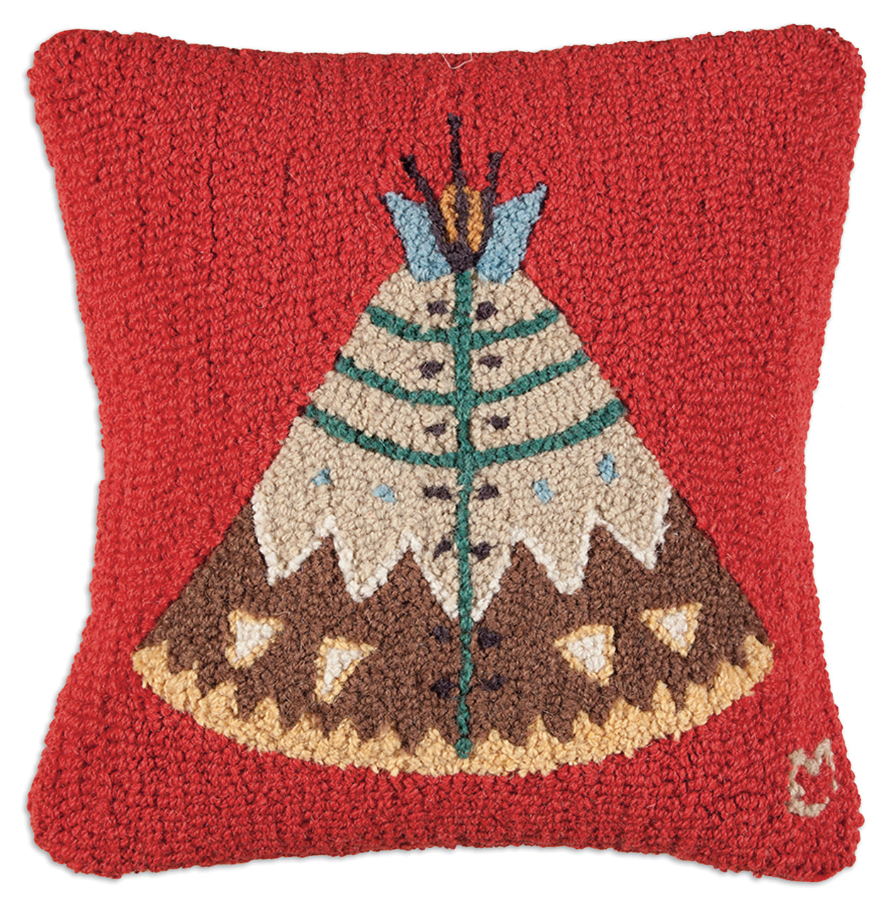 Hooked Wool Pillow - Teepee - 18" x 18"