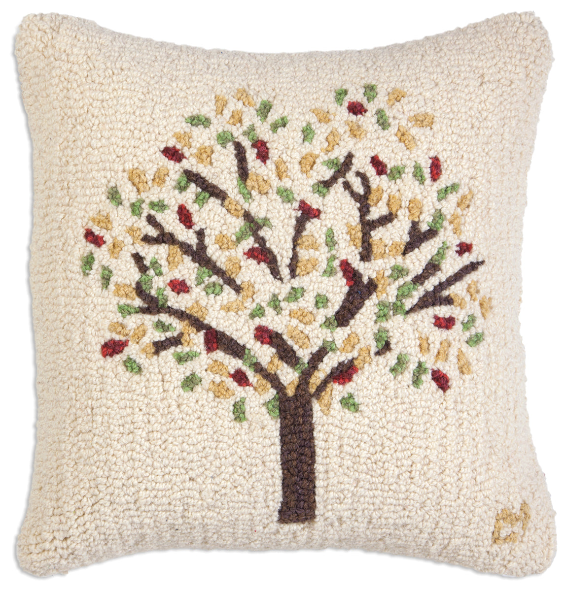 Hooked Wool Pillow - Tree Of Life - 18" x 18"