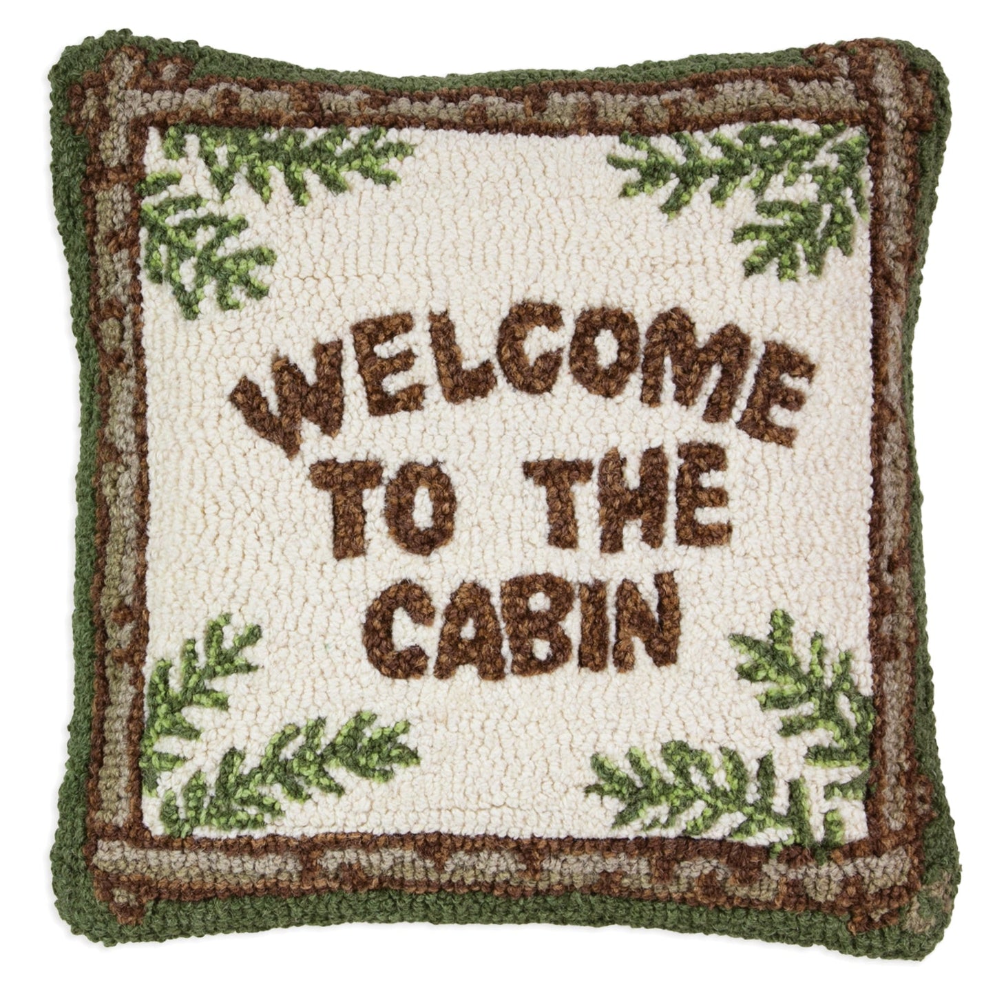 Hooked Wool Pillow - Welcome To The Cabin - 18" x 18"