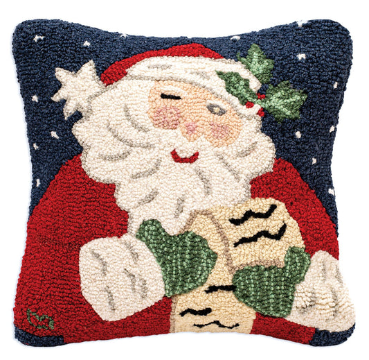 Winking Santa - 18" X 18" Hooked Wool Pillow